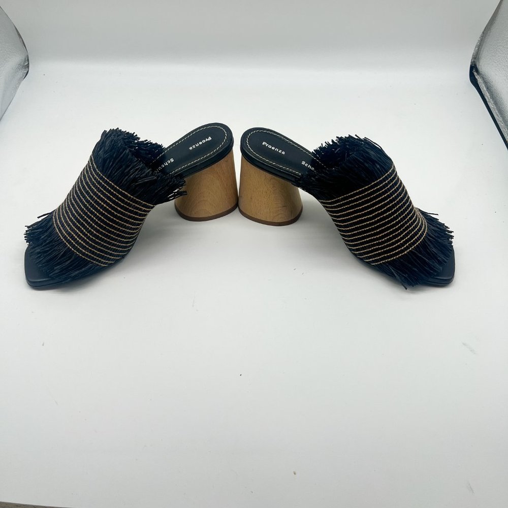 Proenza Schouler Straw Black and Beige Slide Sandal Block Heel Sz 36.5 - Picture 9 of 11